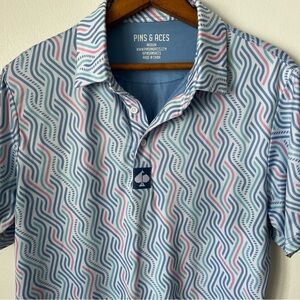 Pins & Aces Geometric All Over Print Arrow Pink Blue Fun Bright Golf Polo Short